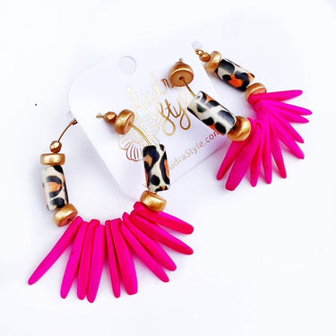 Beaded Hoop Earring Pink Statement Jewelry